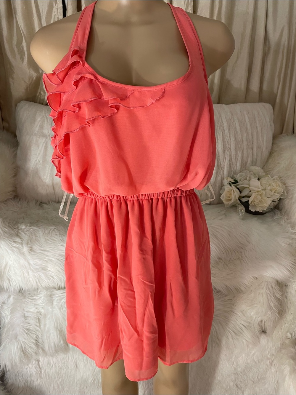 Cute Coral Ruffle-Front Sundress by Eyelash Couture